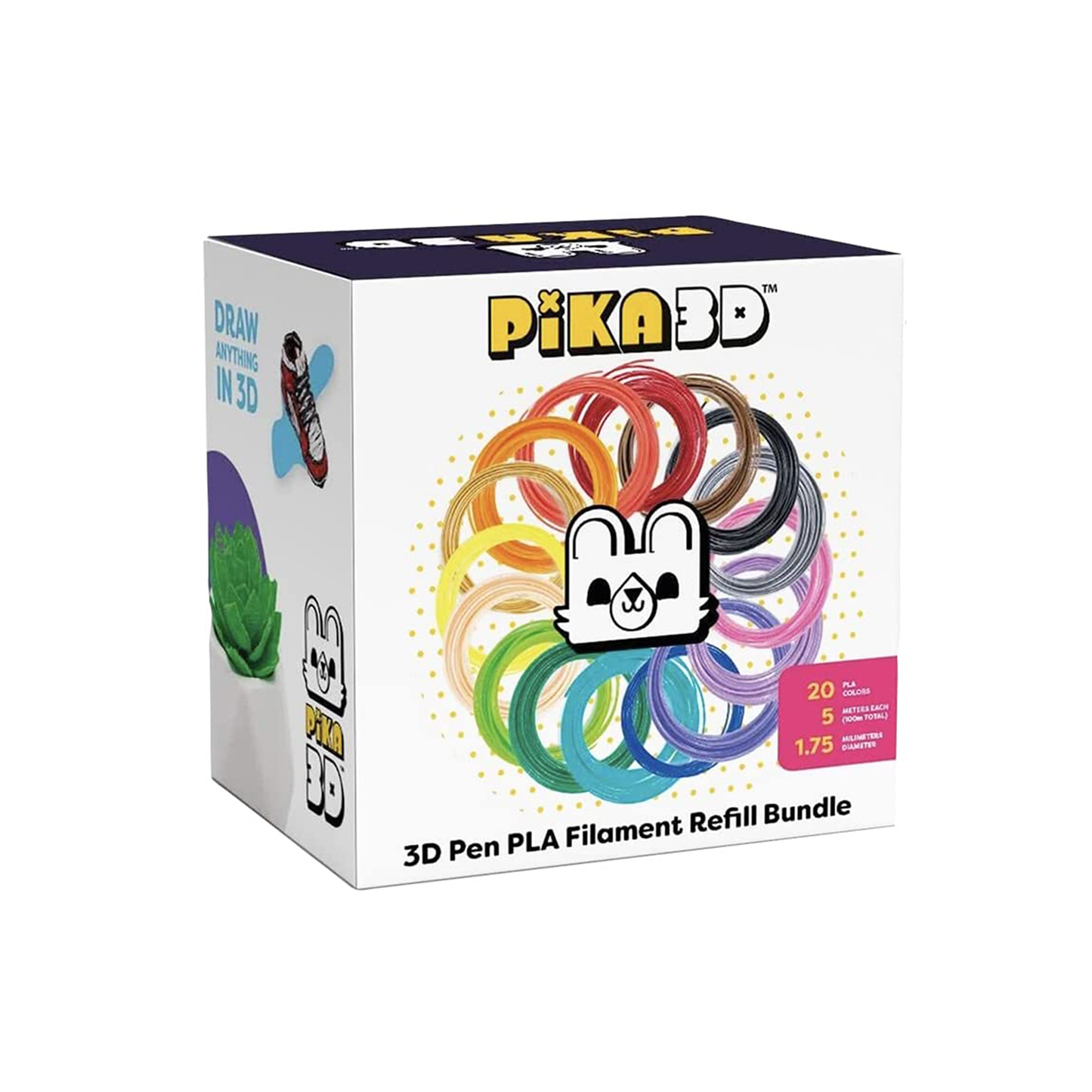 PIKA3D PLA 1.75mm Filament Refills, 20 Colors, 5 Meters Per Color